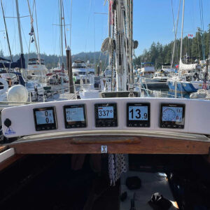 enclosure for marine instruments over companionway on catalina sailboat